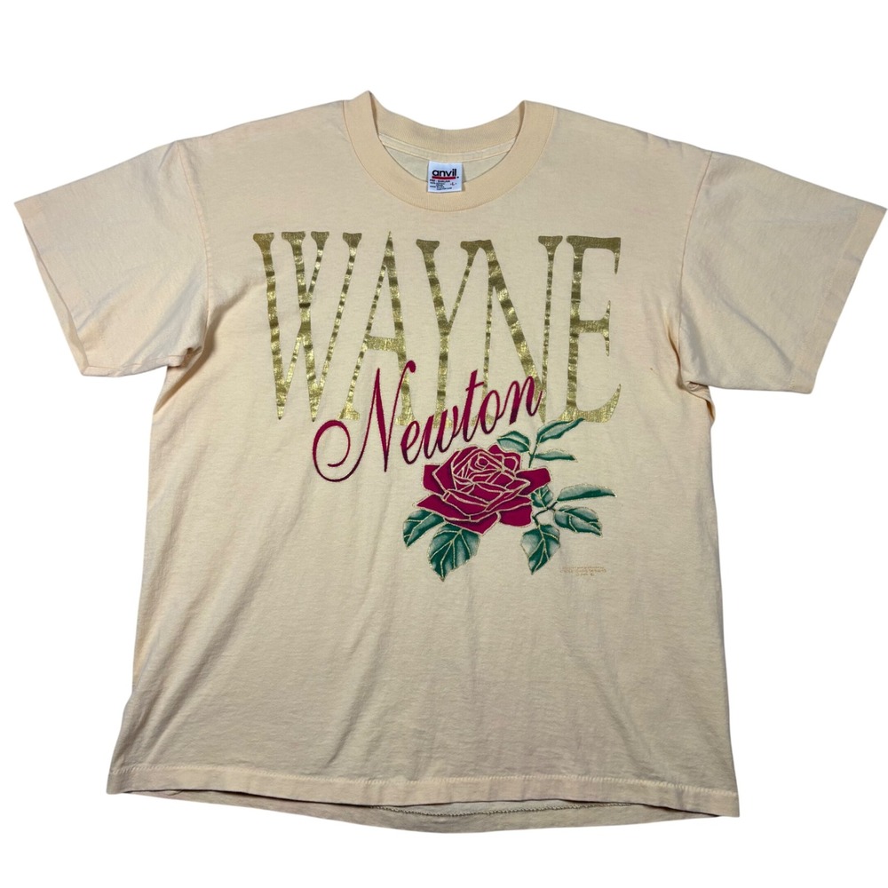 Vintage 1995 Wayne Newton T Shirt Large Anvil Single Stitch USA Yellow Gold Rose